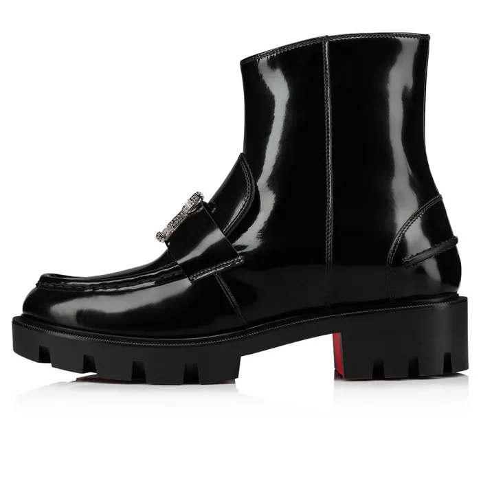 Women CL Moc Booty Strass Low Boots 8211 Calf Leather And Strass 8211 Black Black Christian Louboutin Ankle Boots