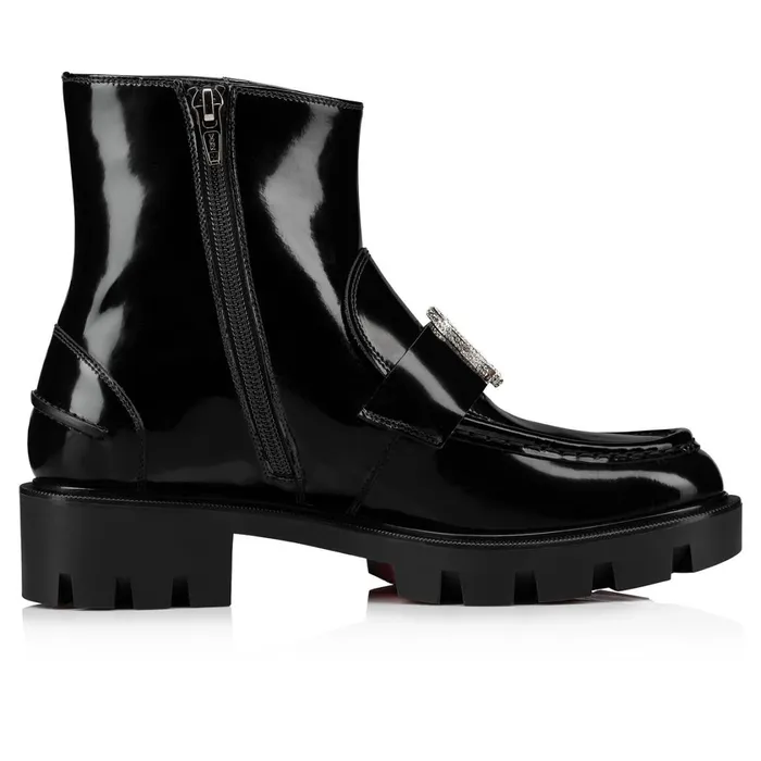 Women CL Moc Booty Strass Low Boots 8211 Calf Leather And Strass 8211 Black Black Christian Louboutin Ankle Boots