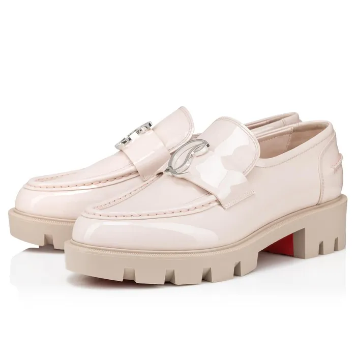 Women CL Moc Lug Loafers 8211 Patent Leather 8211 Leche Beige Christian Louboutin Flats Women CL Moc Lug Loafers 8211 Patent Leather 8211 Leche Beige Christian Louboutin Flats