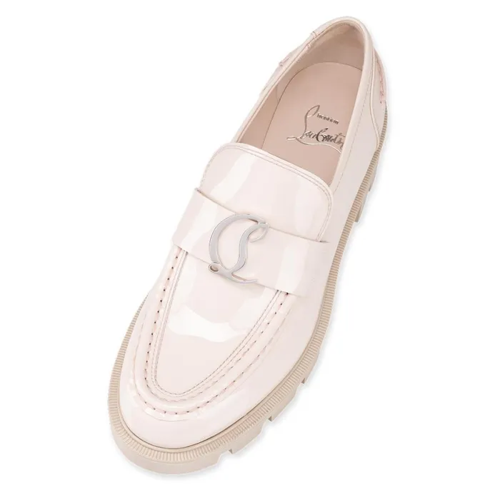 Women CL Moc Lug Loafers 8211 Patent Leather 8211 Leche Beige Christian Louboutin Flats