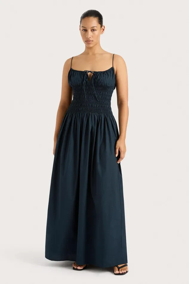Women Claude Midi Dress Navy Faithfull The Brand Dresses