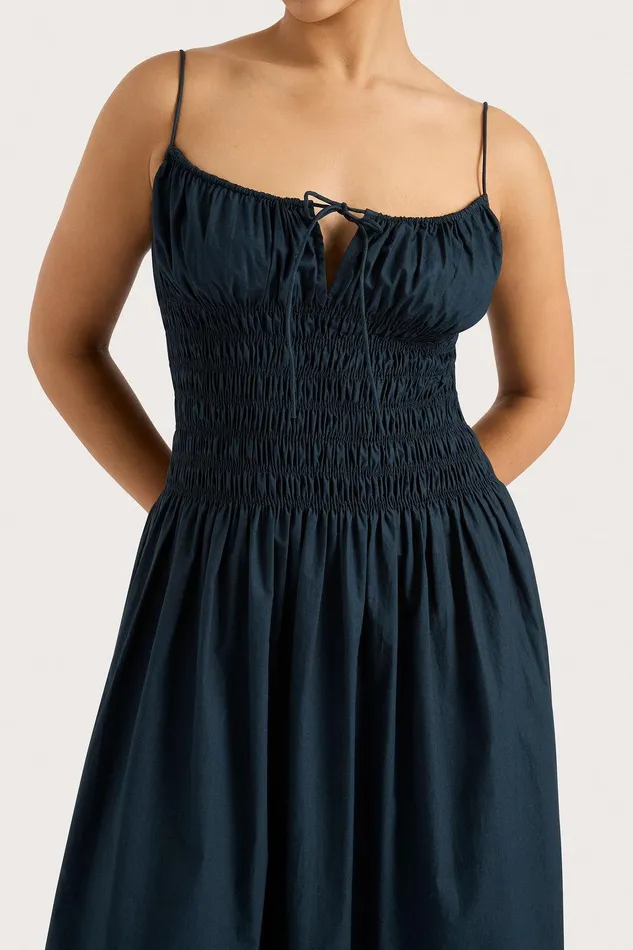 Women Claude Midi Dress Navy Faithfull The Brand Dresses Women Claude Midi Dress Navy Faithfull The Brand Dresses
