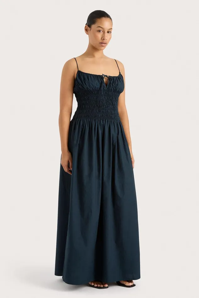 Women Claude Midi Dress Navy Faithfull The Brand Dresses Women Claude Midi Dress Navy Faithfull The Brand Dresses