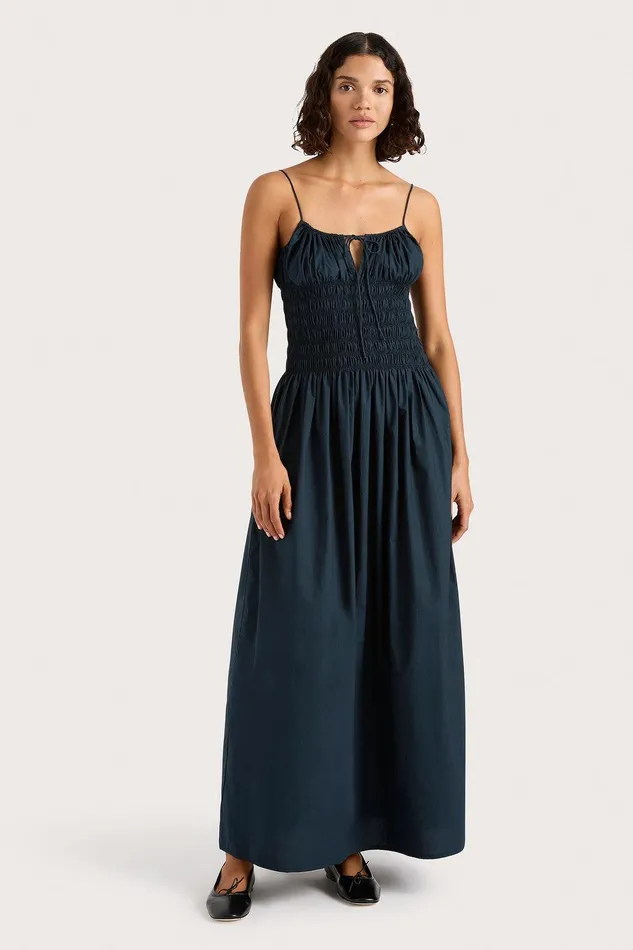 Women Claude Midi Dress Navy Faithfull The Brand Dresses Women Claude Midi Dress Navy Faithfull The Brand Dresses