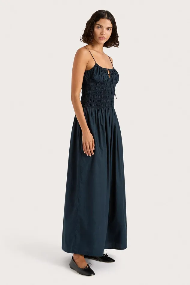 Women Claude Midi Dress Navy Faithfull The Brand Dresses Women Claude Midi Dress Navy Faithfull The Brand Dresses