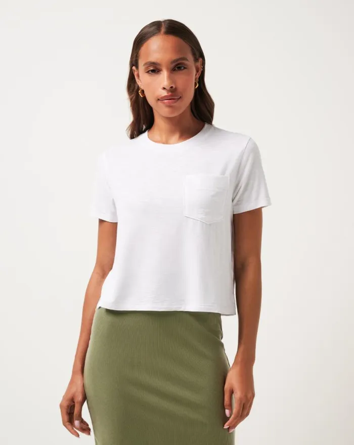 Women CLOUD CREW POCKET TEE White TravisMathew Tees
