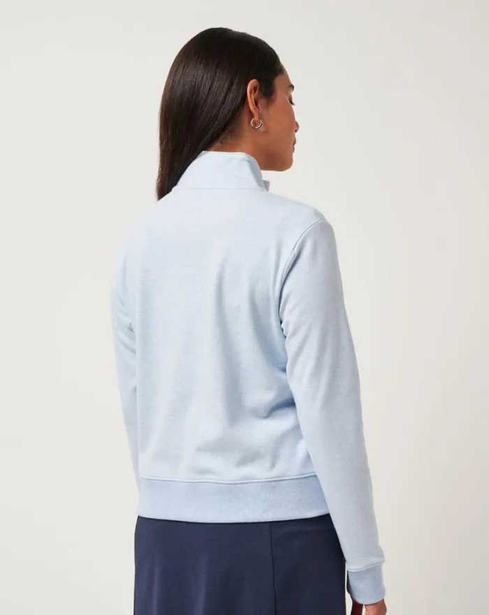 Women CLOUD FLEECE HALF ZIP Heather Kentucky Blue TravisMathew Hoodies and Pullovers