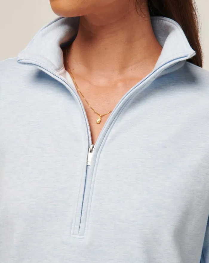 Women CLOUD FLEECE HALF ZIP Heather Kentucky Blue TravisMathew Hoodies and Pullovers