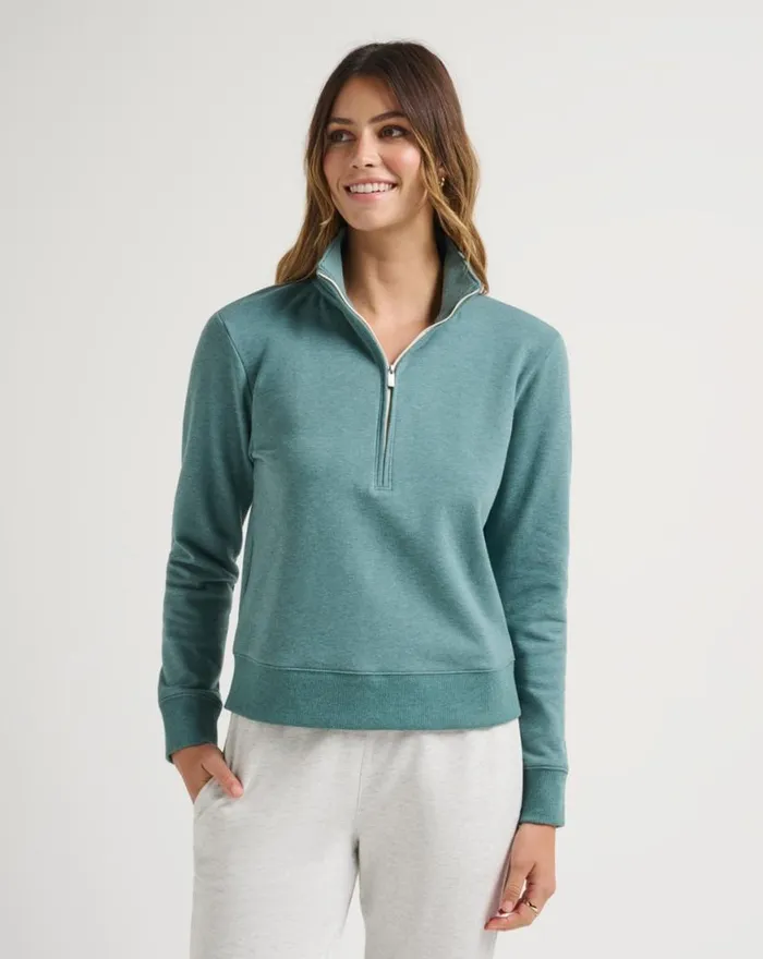 Women CLOUD FLEECE HALF ZIP Heather North Atlantic TravisMathew Hoodies and Pullovers Women CLOUD FLEECE HALF ZIP Heather North Atlantic TravisMathew Hoodies and Pullovers