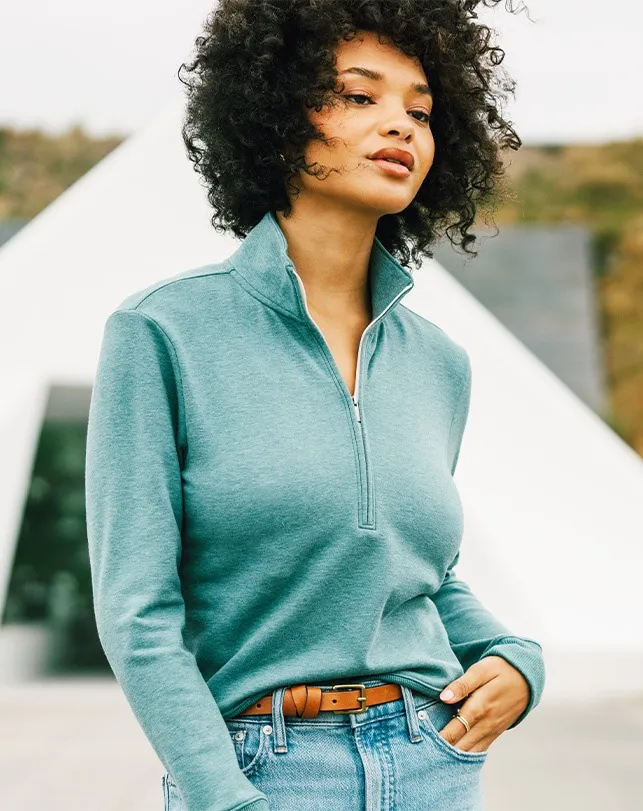Women CLOUD FLEECE HALF ZIP Heather North Atlantic TravisMathew Hoodies and Pullovers