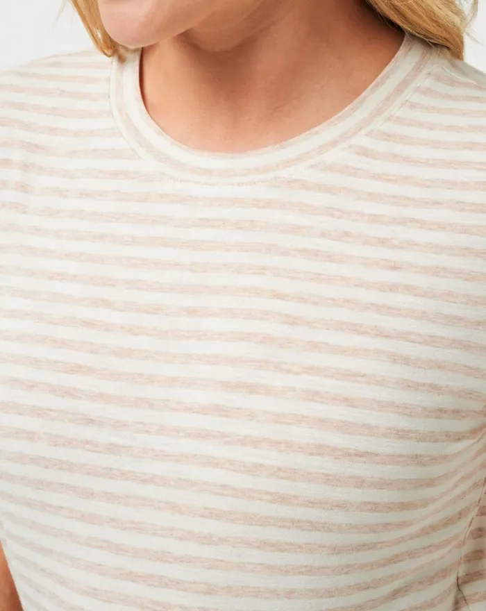 Women CLOUD JERSEY TEE Heather Oxford Tan Stripe TravisMathew Tees