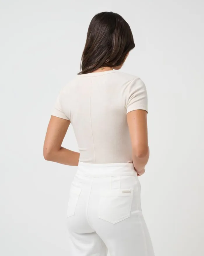 Women CLOUD RIB SHORT SLEEVE TOP Heather Light Chestnut TravisMathew Shirts and Tops