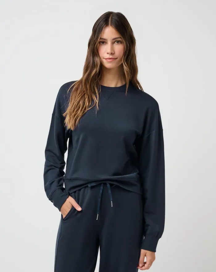 Women CLOUD TERRY CREW Navy Blazer TravisMathew Hoodies and Pullovers