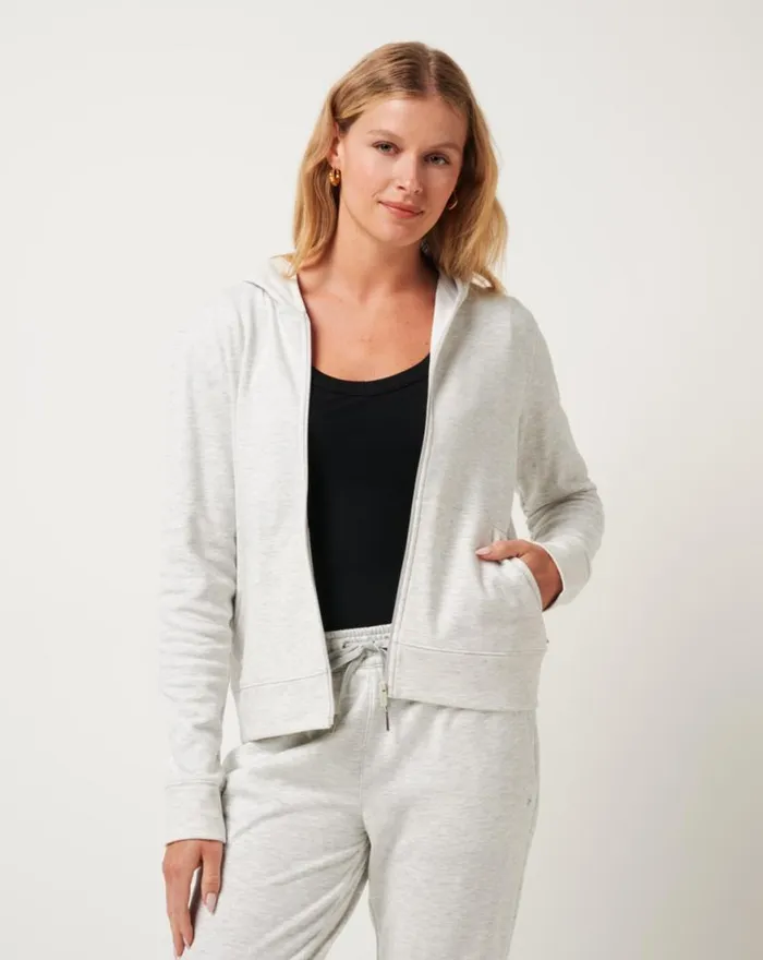 Women CLOUD ZIP HOOD 20 Heather Light Grey TravisMathew Hoodies and Pullovers