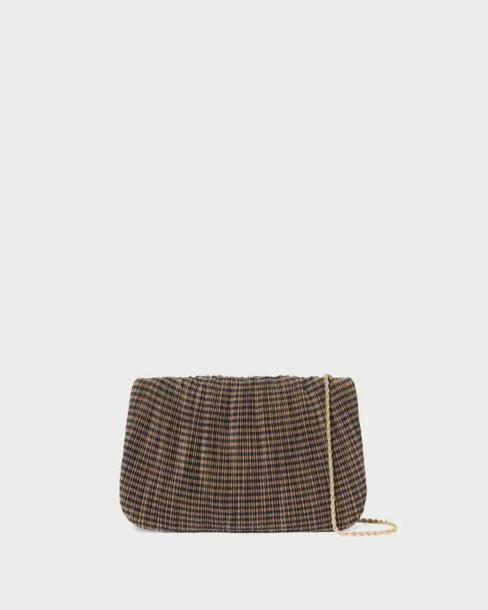 Women Clutches Loeffler Randall Brit BrownBlack Check Pleated Clutch