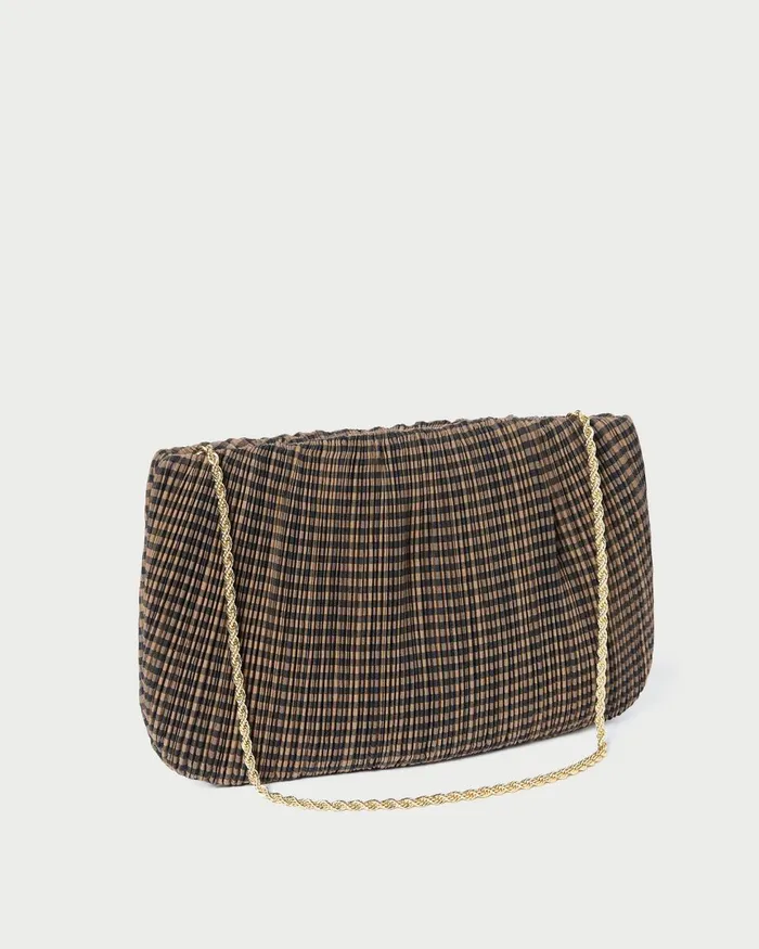 Women Clutches Loeffler Randall Brit BrownBlack Check Pleated Clutch Women Clutches Loeffler Randall Brit BrownBlack Check Pleated Clutch