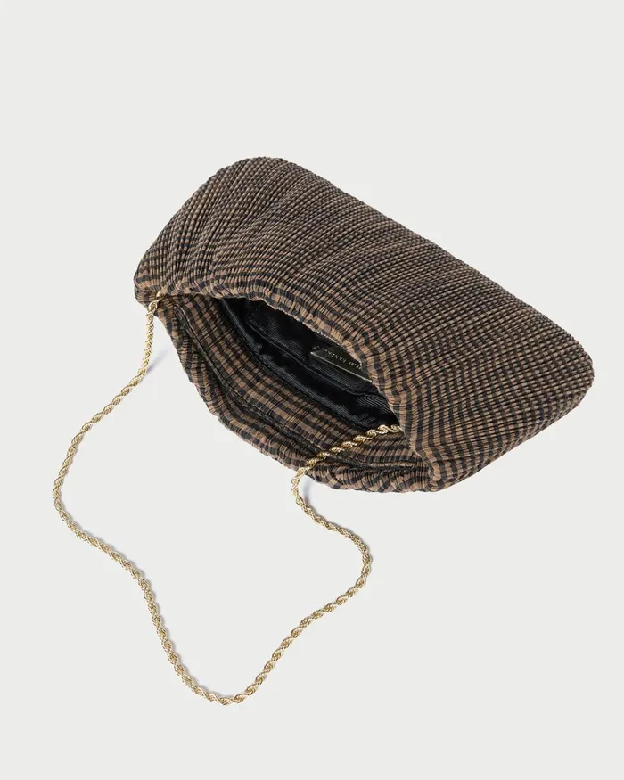 Women Clutches Loeffler Randall Brit BrownBlack Check Pleated Clutch Women Clutches Loeffler Randall Brit BrownBlack Check Pleated Clutch