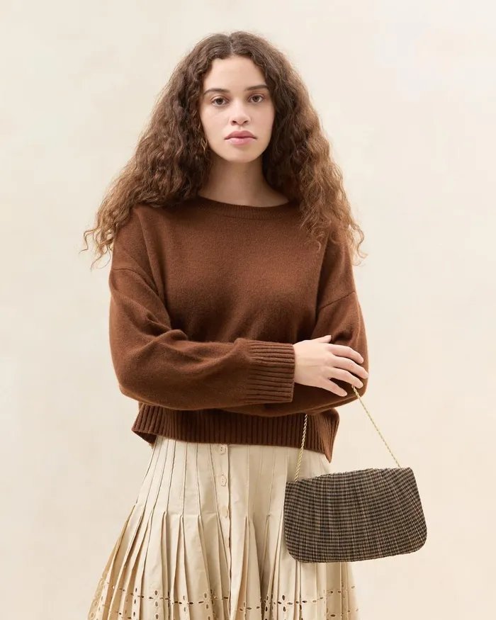 Women Clutches Loeffler Randall Brit BrownBlack Check Pleated Clutch Women Clutches Loeffler Randall Brit BrownBlack Check Pleated Clutch