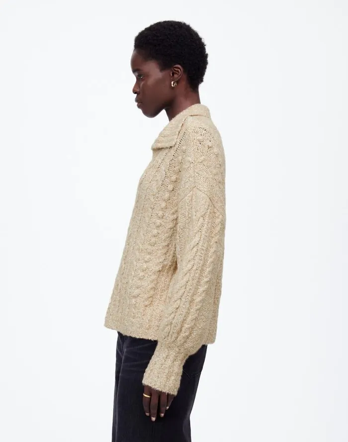 Women CottonMerino Wool Blend CableKnit Sweater Sand Madewell Sweaters