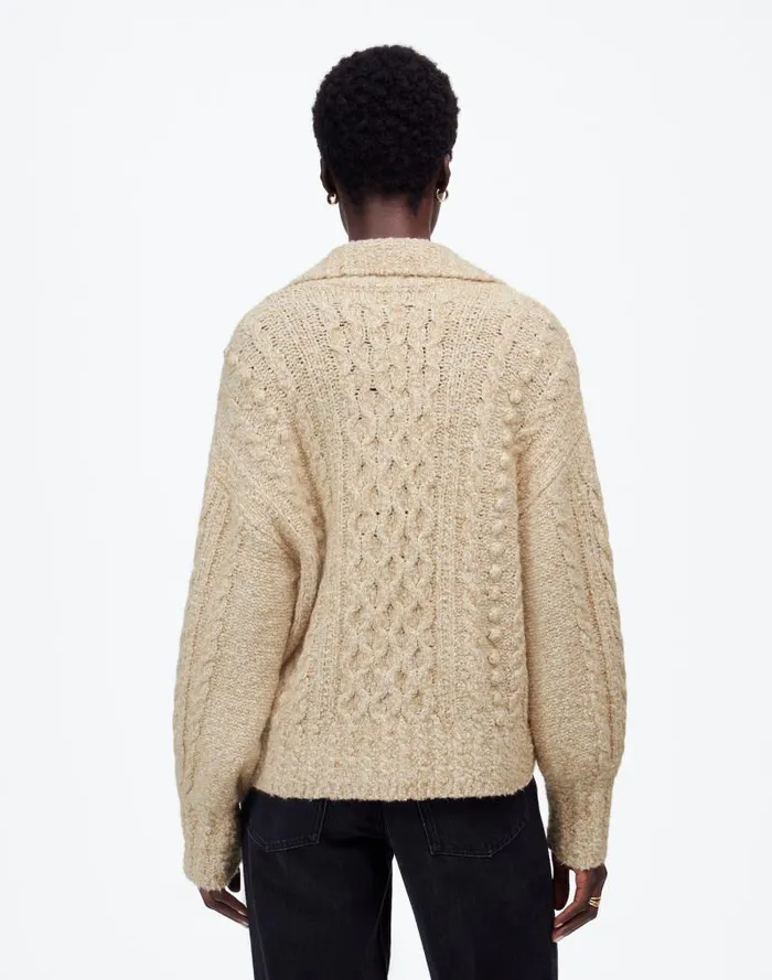 Women CottonMerino Wool Blend CableKnit Sweater Sand Madewell Sweaters