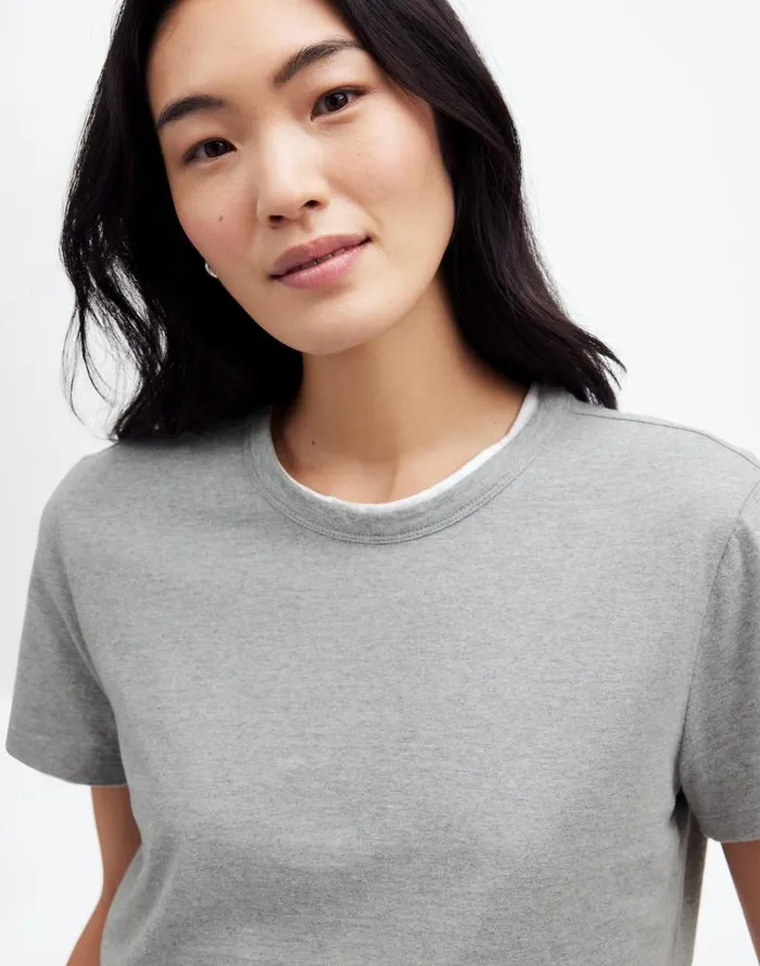Women Cotton Perfect Crewneck Tee Hthr Ash Grey Madewell Tees