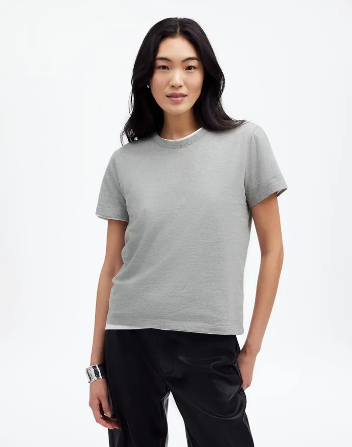 Women Cotton Perfect Crewneck Tee Hthr Ash Grey Madewell Tees