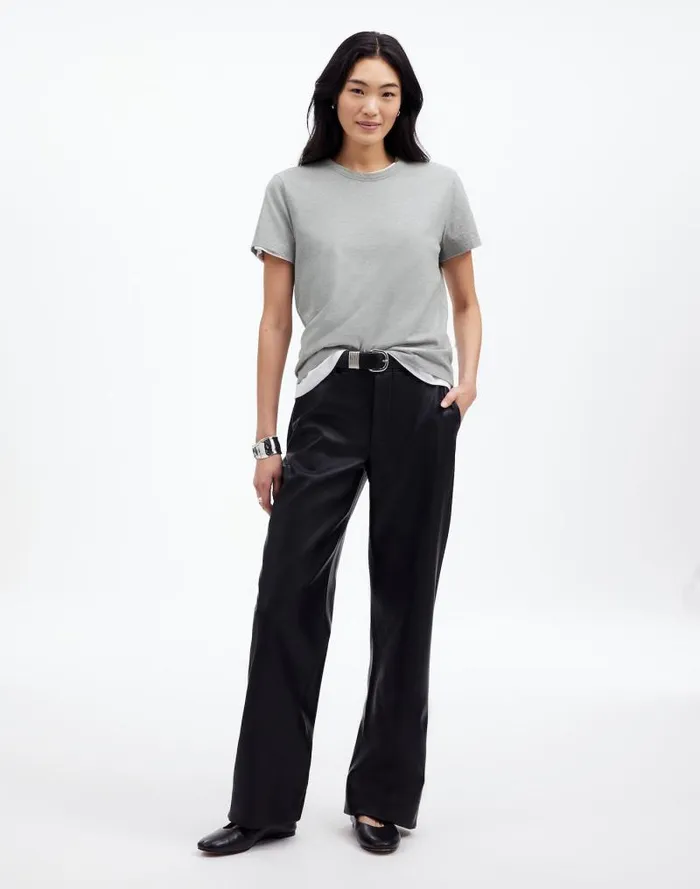 Women Cotton Perfect Crewneck Tee Hthr Ash Grey Madewell Tees