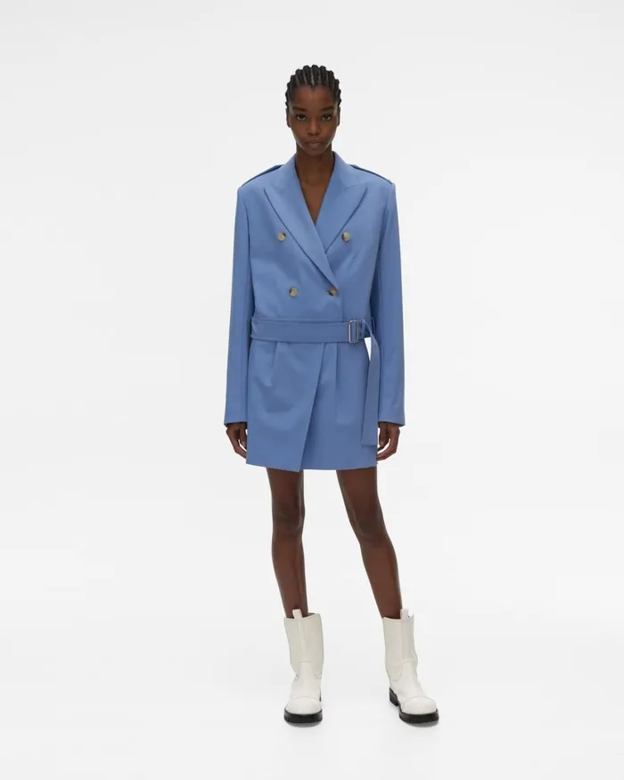 Women Cropped Belted Blazer Baby Blue Helmut Lang Jackets