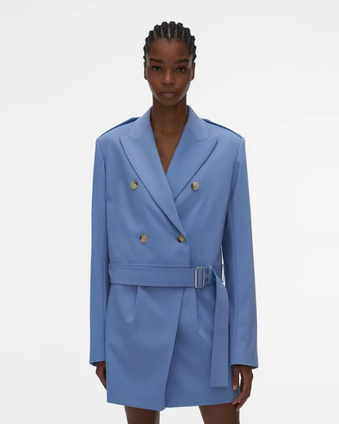 Women Cropped Belted Blazer Baby Blue Helmut Lang Jackets