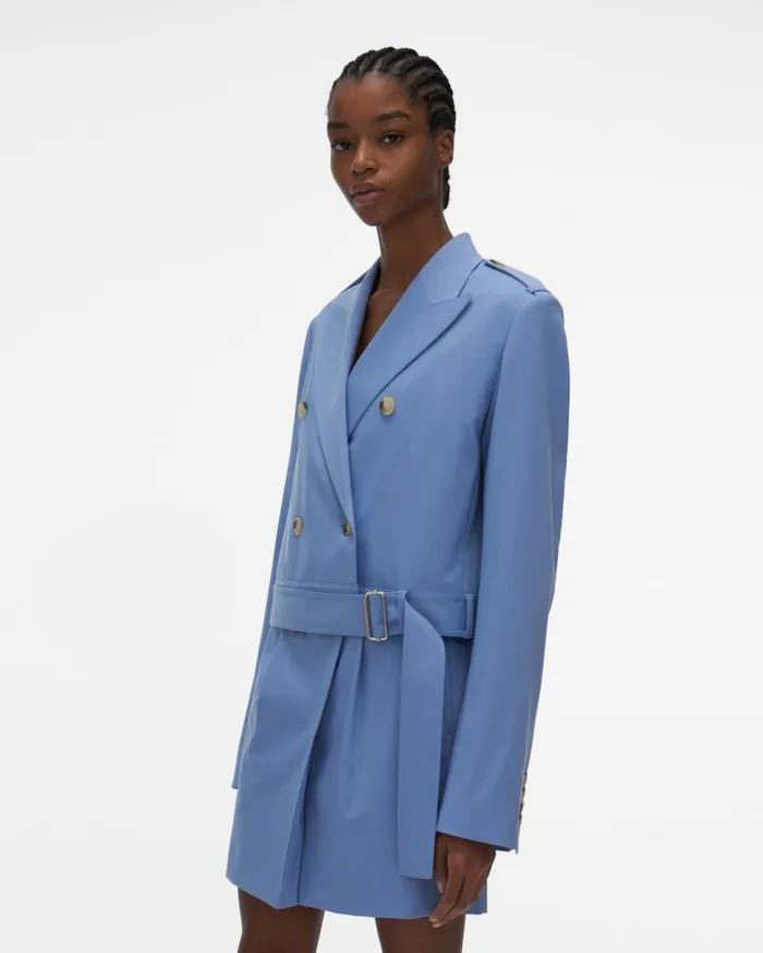 Women Cropped Belted Blazer Baby Blue Helmut Lang Jackets