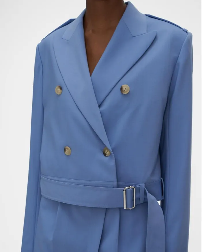 Women Cropped Belted Blazer Baby Blue Helmut Lang Jackets