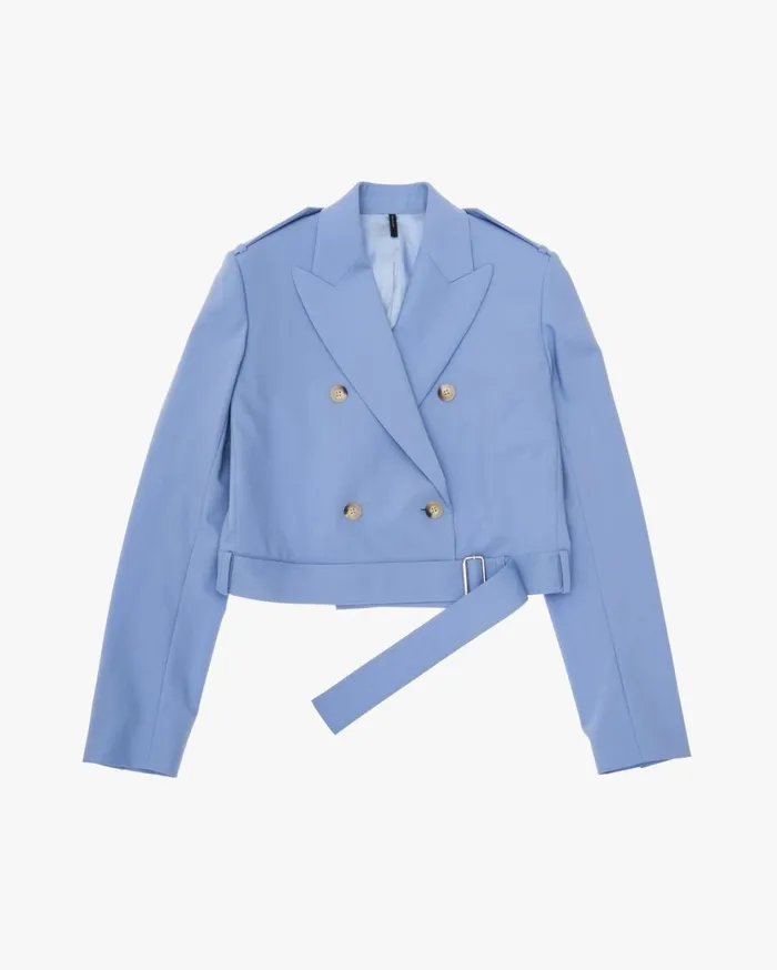 Women Cropped Belted Blazer Baby Blue Helmut Lang Jackets