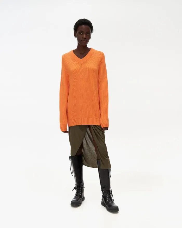 Women Cutout VNeck Sweater Safety Orange Helmut Lang Sweaters