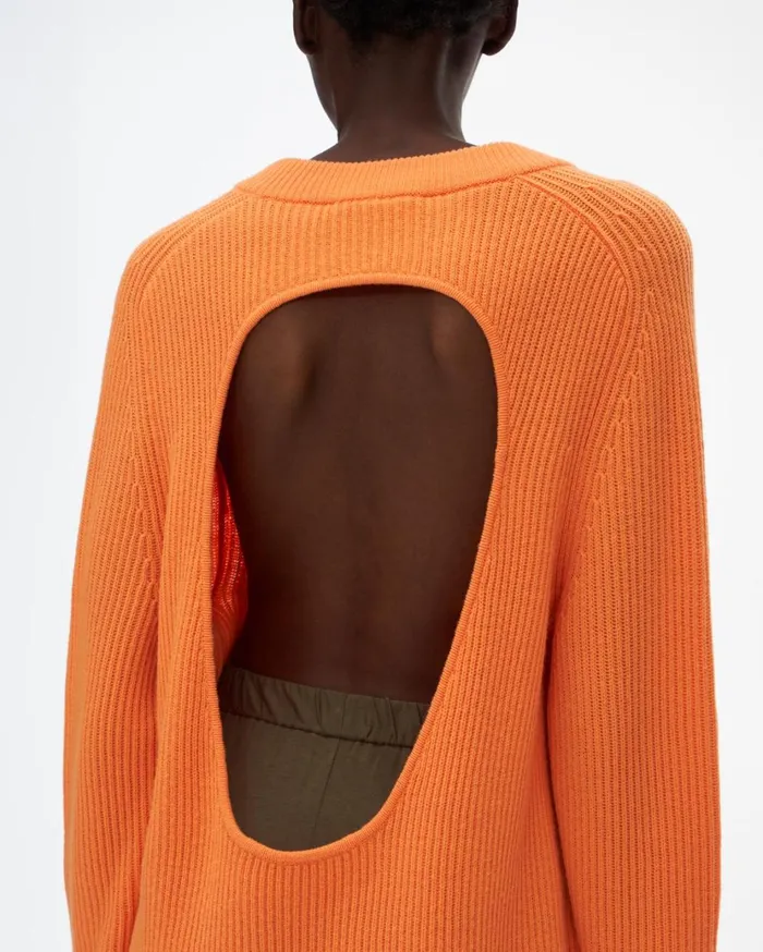 Women Cutout VNeck Sweater Safety Orange Helmut Lang Sweaters