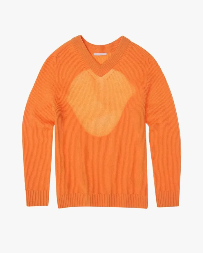 Women Cutout VNeck Sweater Safety Orange Helmut Lang Sweaters
