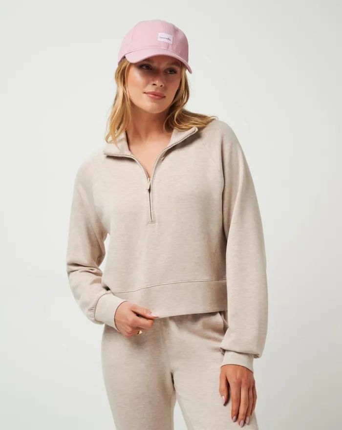 Women DALIANCE SKYLOFT HALF ZIP Heather Oxford Tan TravisMathew Hoodies and Pullovers Women DALIANCE SKYLOFT HALF ZIP Heather Oxford Tan TravisMathew Hoodies and Pullovers
