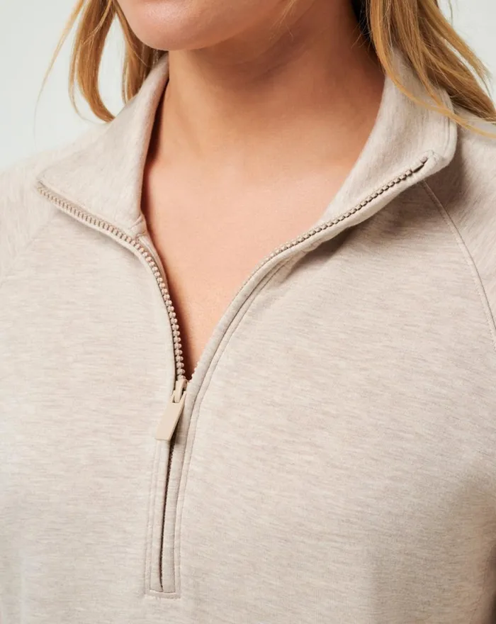 Women DALIANCE SKYLOFT HALF ZIP Heather Oxford Tan TravisMathew Hoodies and Pullovers
