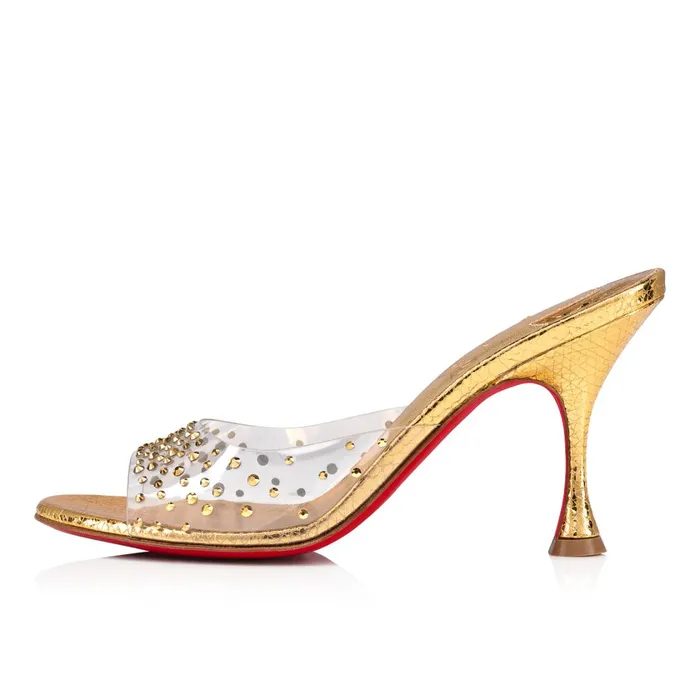 Women Degramule Strass 85 Mm Mules 8211 PVC Specchio Star And Strass 8211 Gold Gold Christian Louboutin Mules
