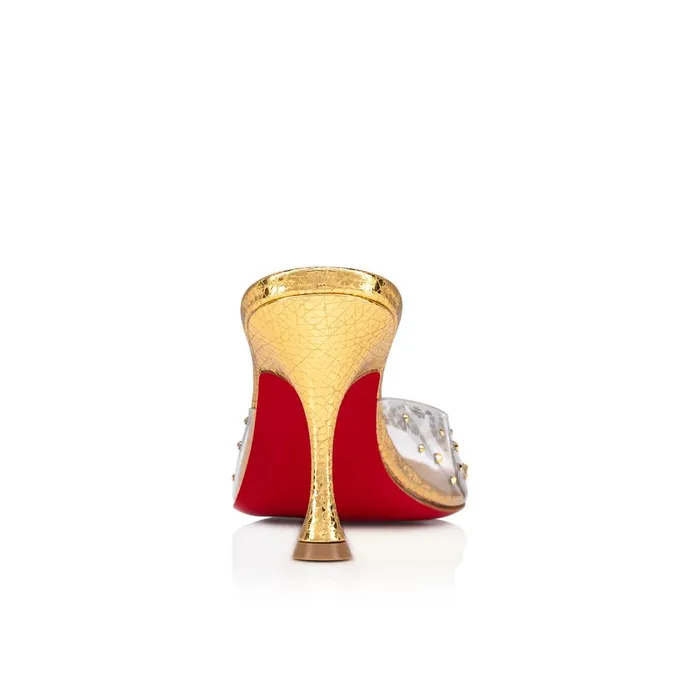 Women Degramule Strass 85 Mm Mules 8211 PVC Specchio Star And Strass 8211 Gold Gold Christian Louboutin Mules