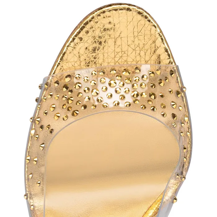 Women Degramule Strass 85 Mm Mules 8211 PVC Specchio Star And Strass 8211 Gold Gold Christian Louboutin Mules