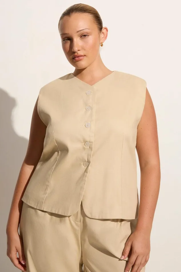 Women Delfina Vest Bleached Sand Faithfull The Brand Tops Women Delfina Vest Bleached Sand Faithfull The Brand Tops