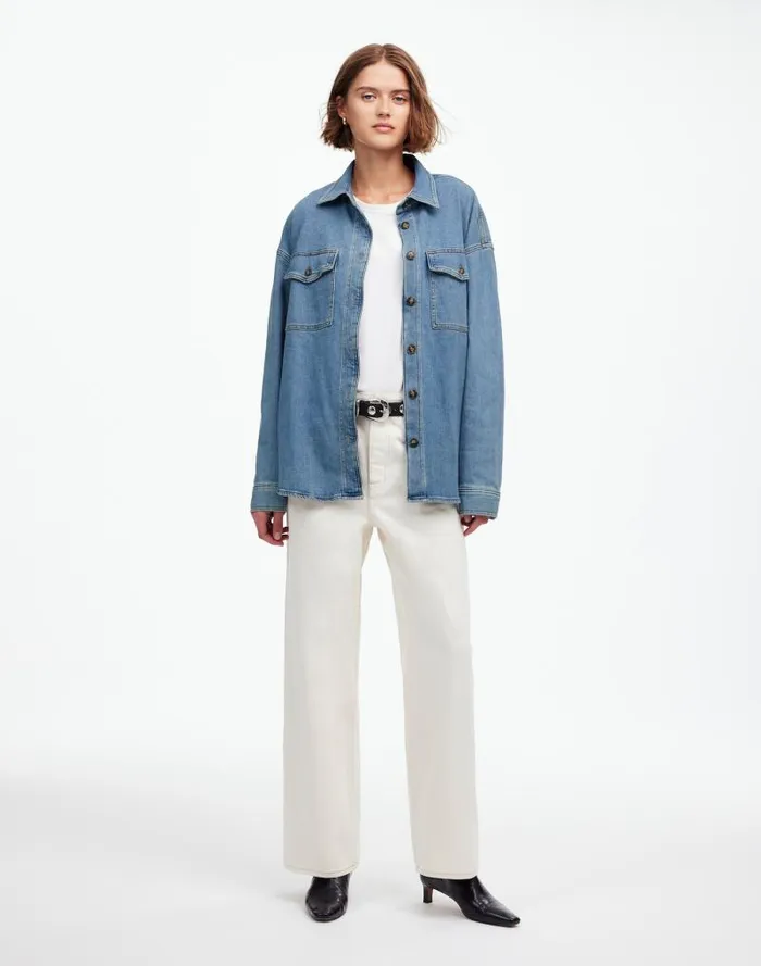 Women Denim LongSleeve ButtonUp Shirt Blissfield Wash Madewell Tops and Shirts