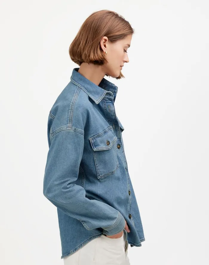 Women Denim LongSleeve ButtonUp Shirt Blissfield Wash Madewell Tops and Shirts