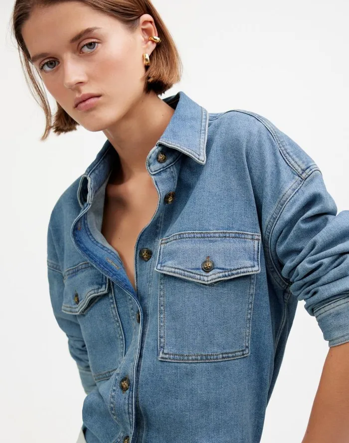Women Denim LongSleeve ButtonUp Shirt Blissfield Wash Madewell Tops and Shirts