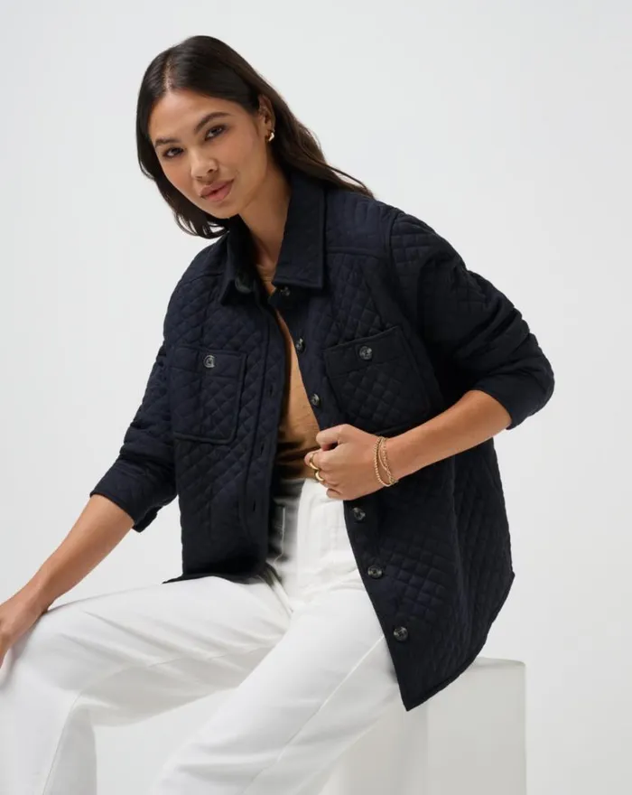 Women DIAMOND QUILTED SHACKET Black TravisMathew Jackets