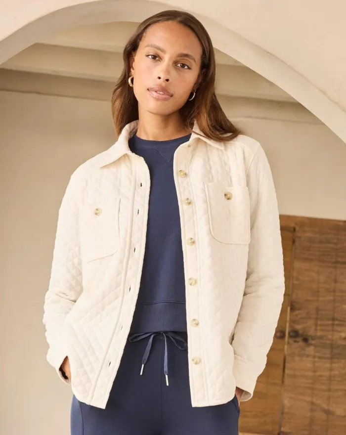 Women DIAMOND QUILTED SHACKET Eggnog TravisMathew Jackets