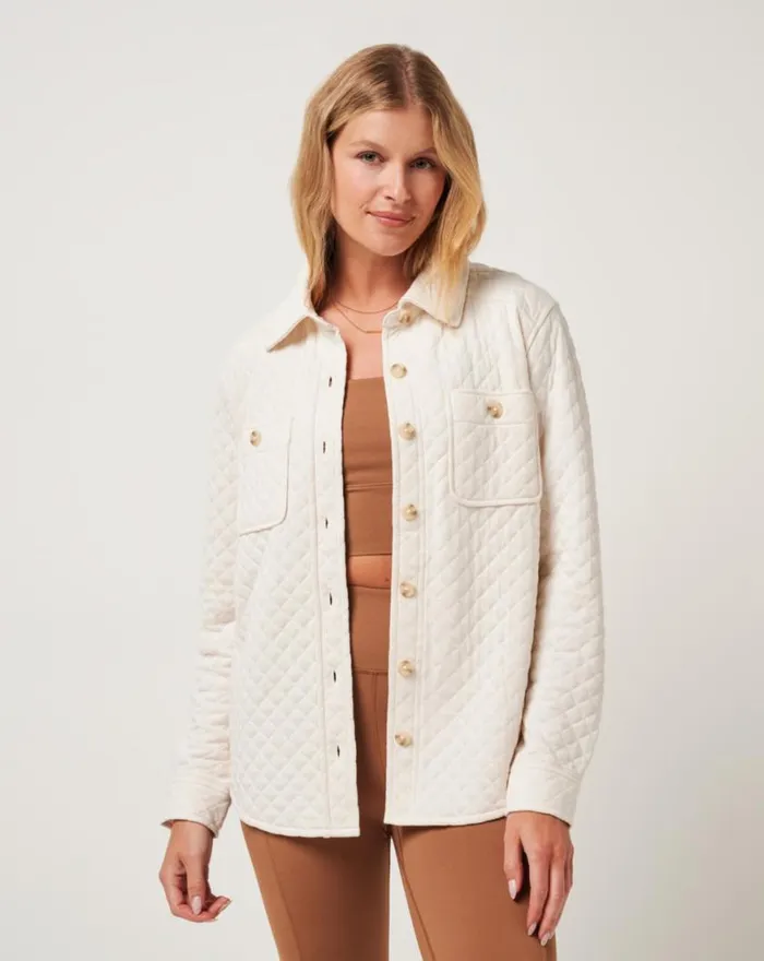 Women DIAMOND QUILTED SHACKET Eggnog TravisMathew Jackets