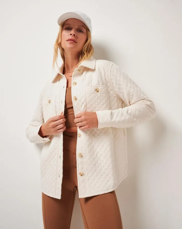 Women DIAMOND QUILTED SHACKET Eggnog TravisMathew Jackets