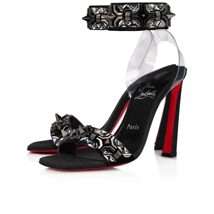 Women Disco Asteroistrass 100 Mm Sandals 8211 Veau Velours PVC Glittered Calf Leather And Strass 8211 Black Black Christian Louboutin Sandals and Slides Women Disco Asteroistrass 100 Mm Sandals 8211 Veau Velours PVC Glittered Calf Leather And Strass 8211 Black Black Christian Louboutin Sandals and Slides