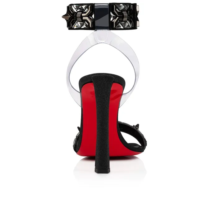 Women Disco Asteroistrass 100 Mm Sandals 8211 Veau Velours PVC Glittered Calf Leather And Strass 8211 Black Black Christian Louboutin Sandals and Slides